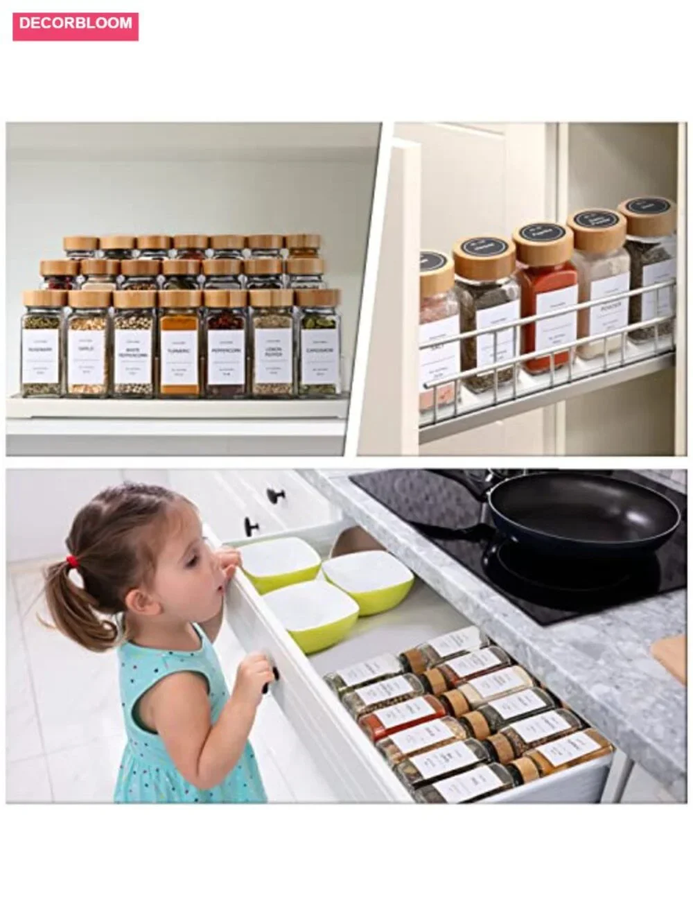 24-Piece Glass Spice Jars with Bamboo Lids, 4 oz Each, Kitchen Organization Set